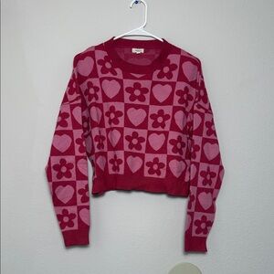 debut Pink and Dark Pink Heart & Flower Crewneck Sweater